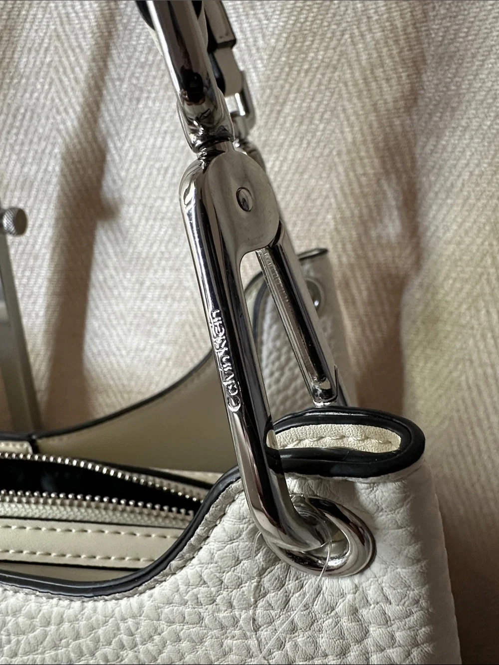 Calvin Klein Ivory Pebbled Leather Shoulder Tote